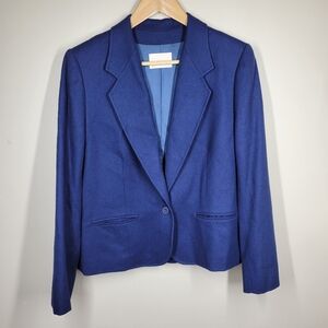 Vintage Pendleton Navy Blue 100% Virgin Wool Blazer Jacket Single Button 14